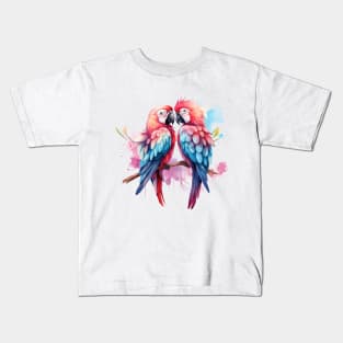 Valentine Kissing Macaw Bird Couple Kids T-Shirt